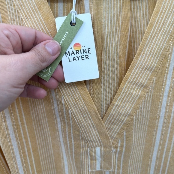 NEW WITH TAGS MARINE LAYER BALI oversized stripe midi coastal linen dress NWT XS - Picture 2 of 12